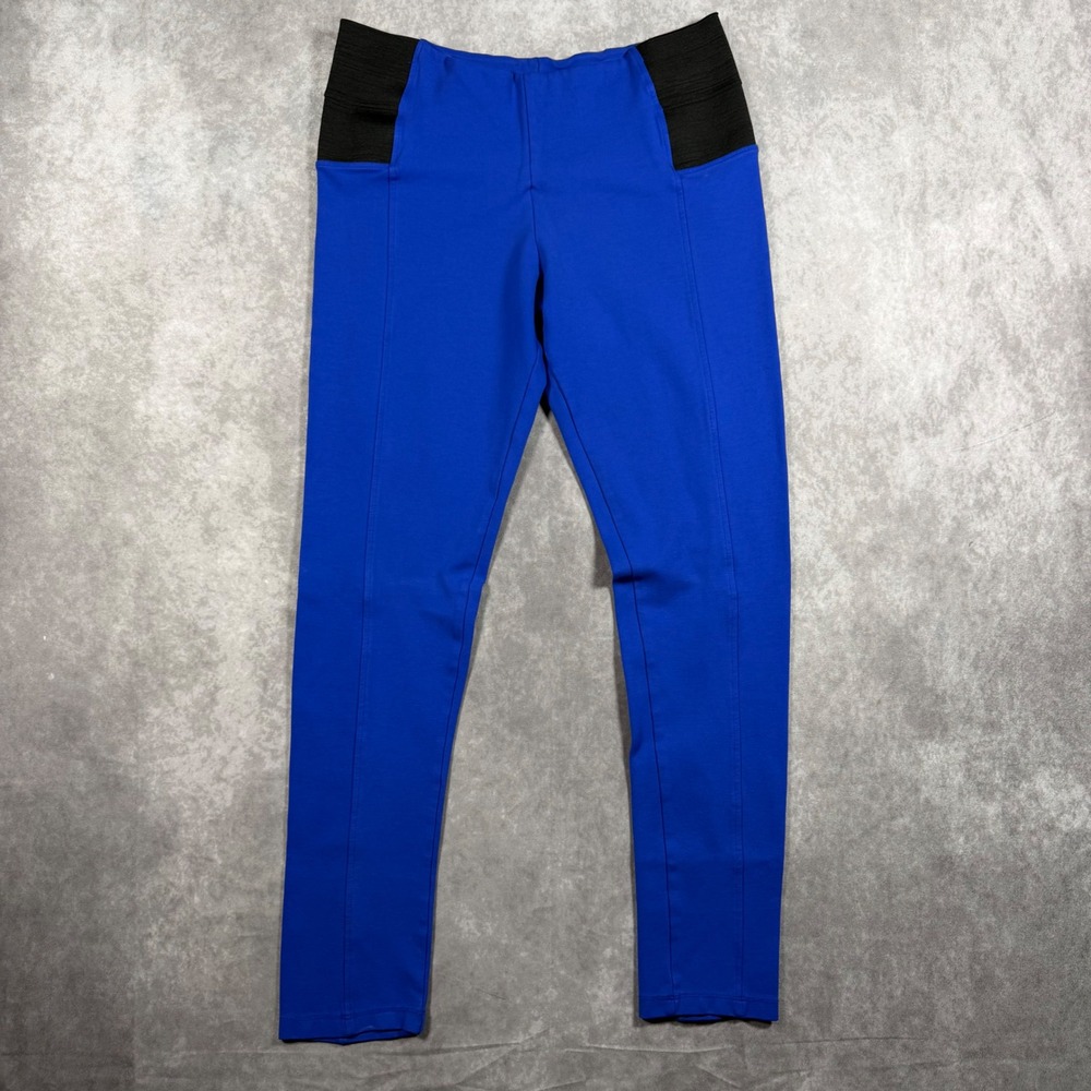 Shinestar Ponte Knit Leggings Womens M Royal Blue Black Elastic Panels Comfort
